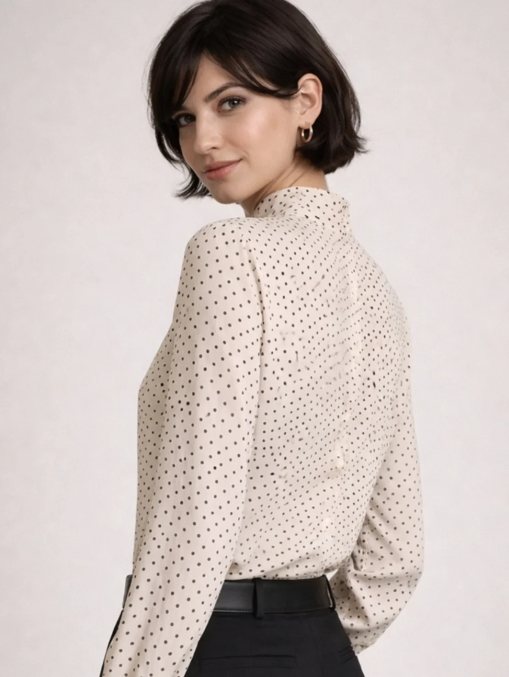 Rena Rowan| Vintage Cream Polka Dot High-Neck Blouse - Picture 3 of 11